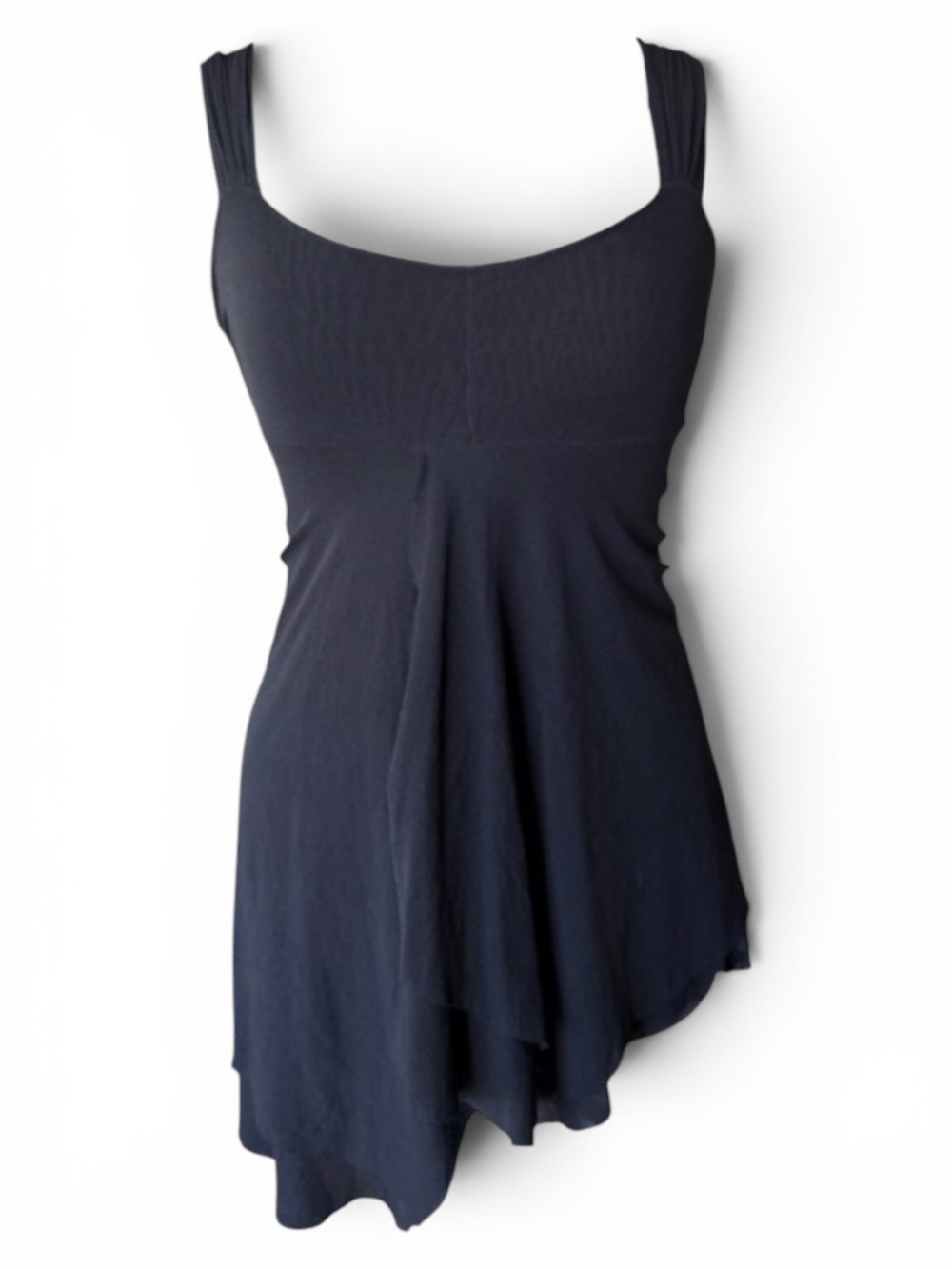 Y2K White House | Black Market Asymmetrical Micro Mesh Babydoll Top